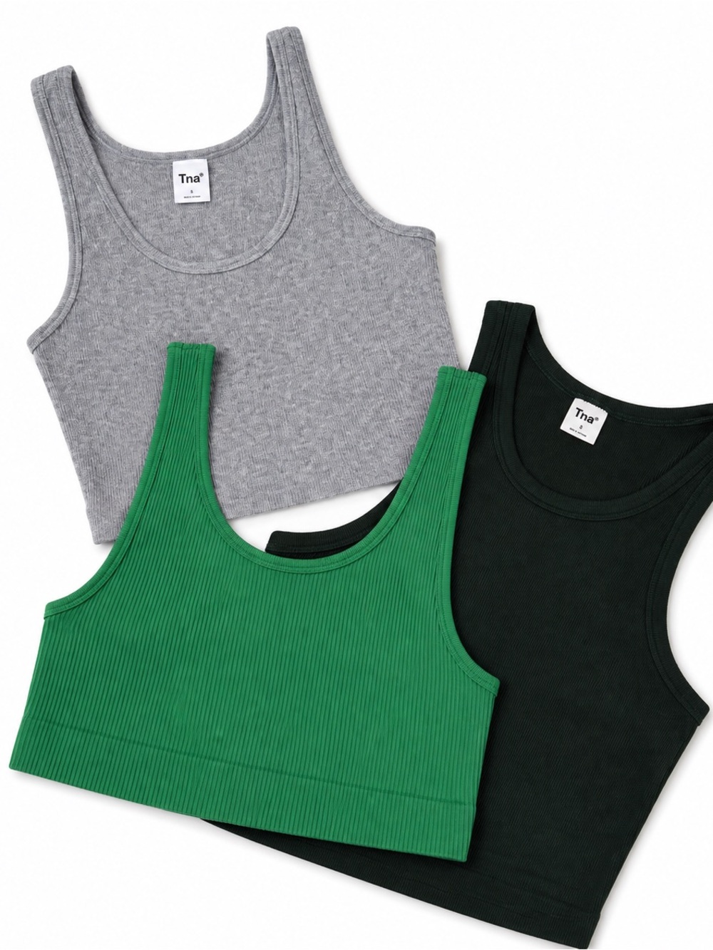 Aritzia Trio: Green, Black & Gray Ribbed Tank Tops